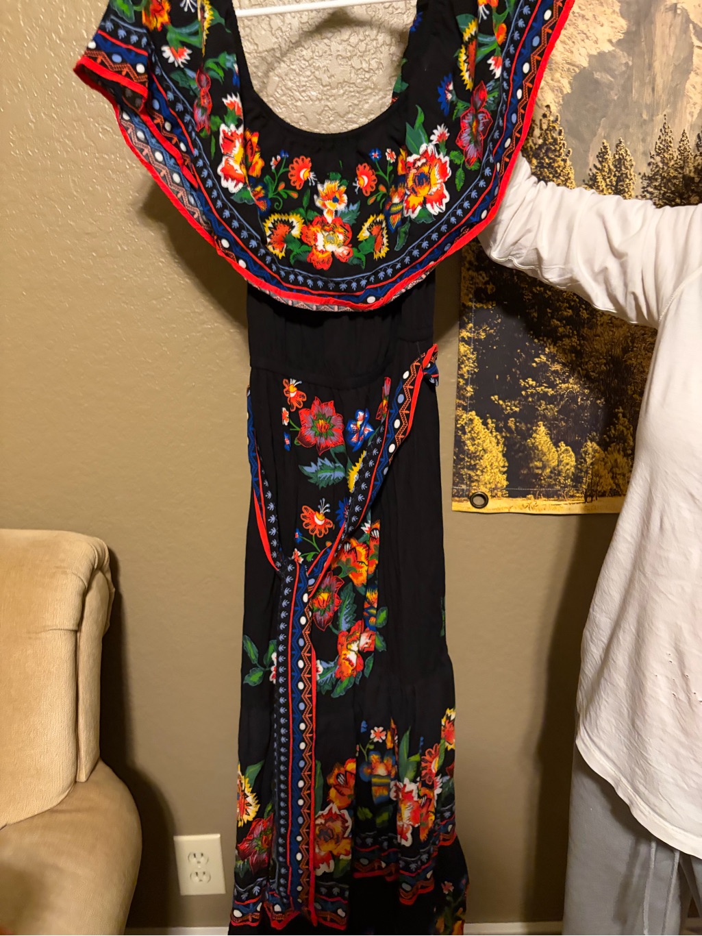 Anthropologie Black Maxi Dress With Bright Floral Embroidery